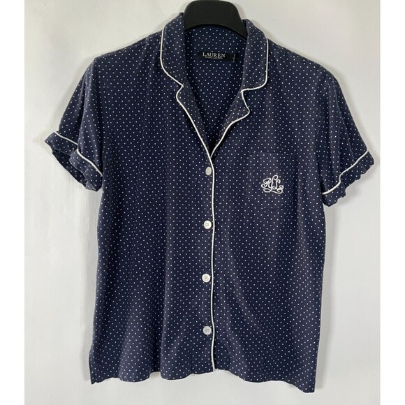 Lauren Ralph Lauren Pajamas Womens Large Shorts Navy Blue Polka Dot Preppy Sleep - Picture 2 of 10